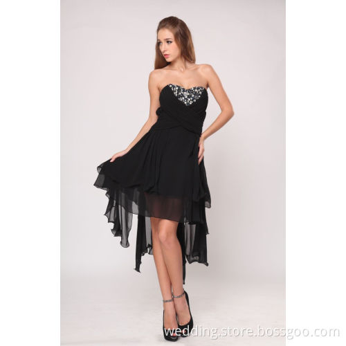 2015 Sweetheart Beading Black Short Party Dress Hot Sale Chiffon Backless Prom Party Dresses